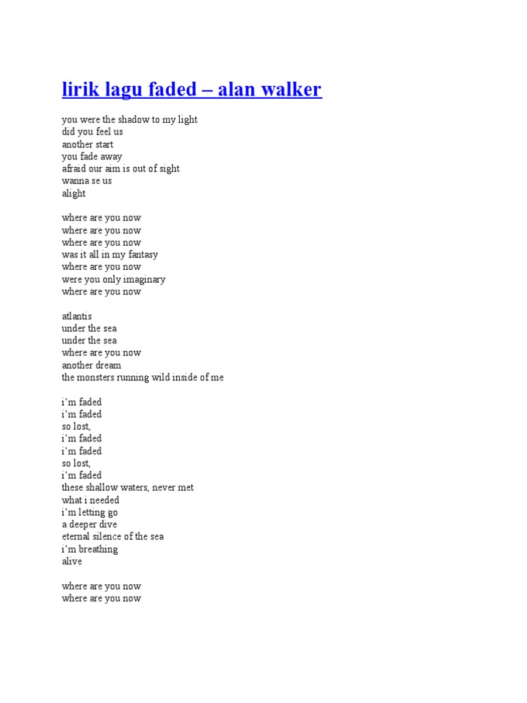 Lagu Faded Lirik Dan Terjemahan