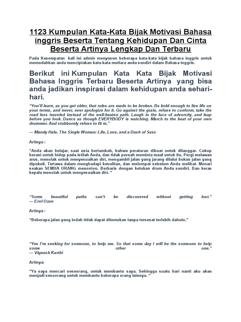 1123 Kumpulan Kata Kata Bijak Motivasi Bahasa Inggris Beserta 1123 Kumpulan Kata Kata Bijak Motivasi Bahasa Inggris Beserta