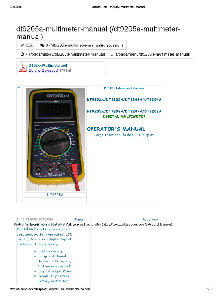 arduinoinfo dt9205amultimetermanual.pdf Capacitor Transistor