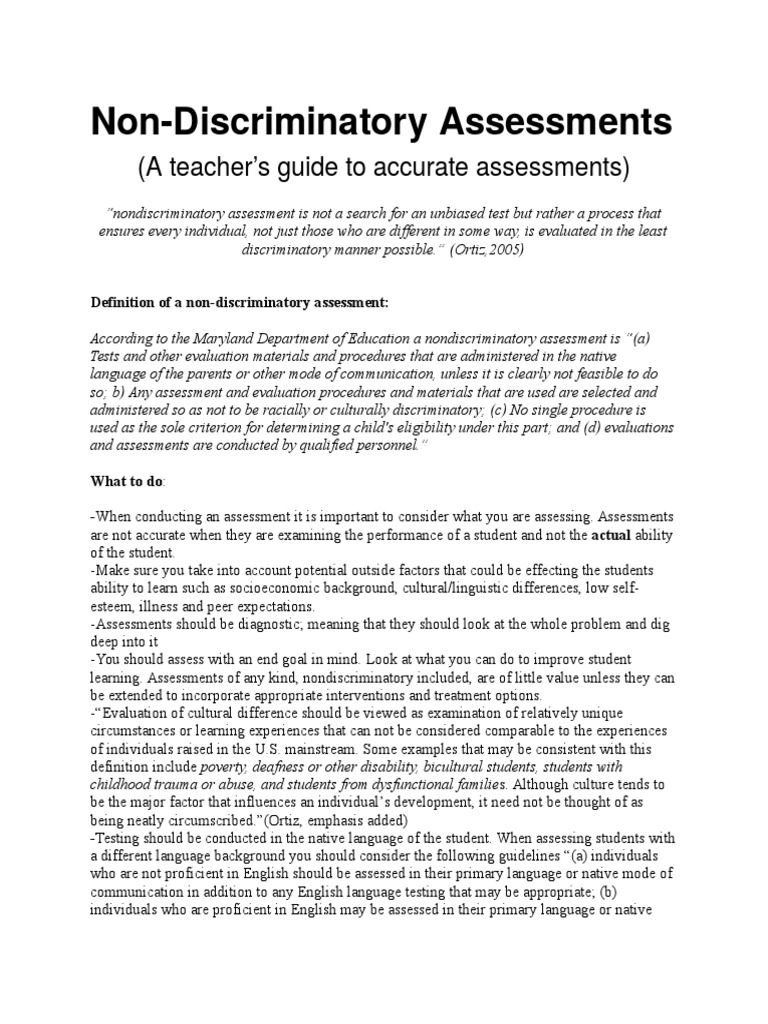 Non-Discriminatory Assessments: (A Teacher's Guide To Accurate ...