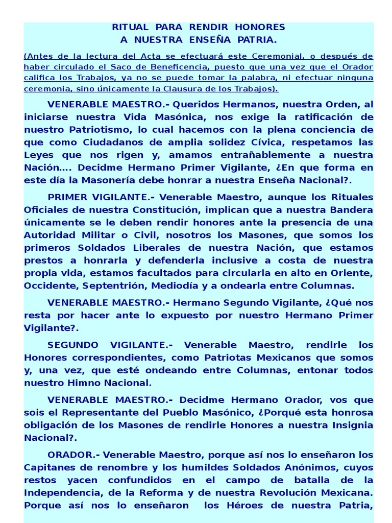 Ritual de Honores a la Bandera Nacional | PDF | Bandera | Masonería