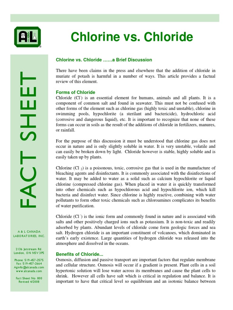 Chlorine Vs Chloride PDF Chlorine Chloride