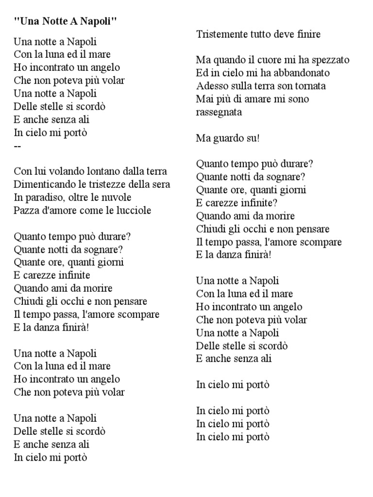 Una Notte Speciale Lyrics English
