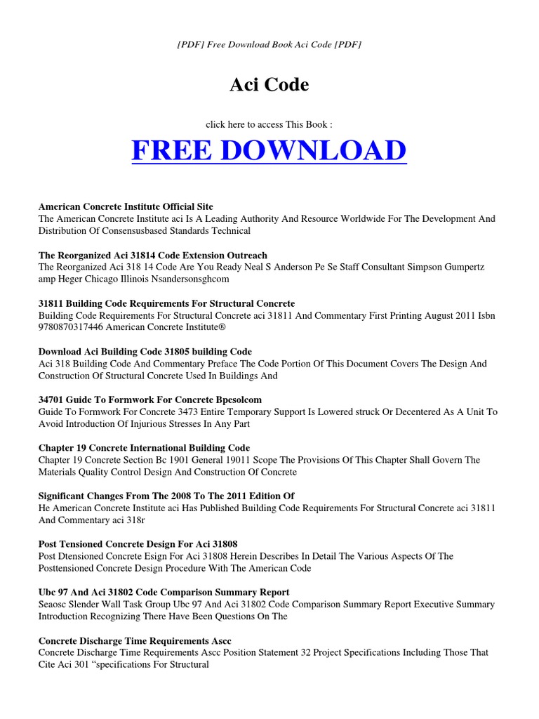 Aci Code To Download Pdf Building Code Specification Technical Standard