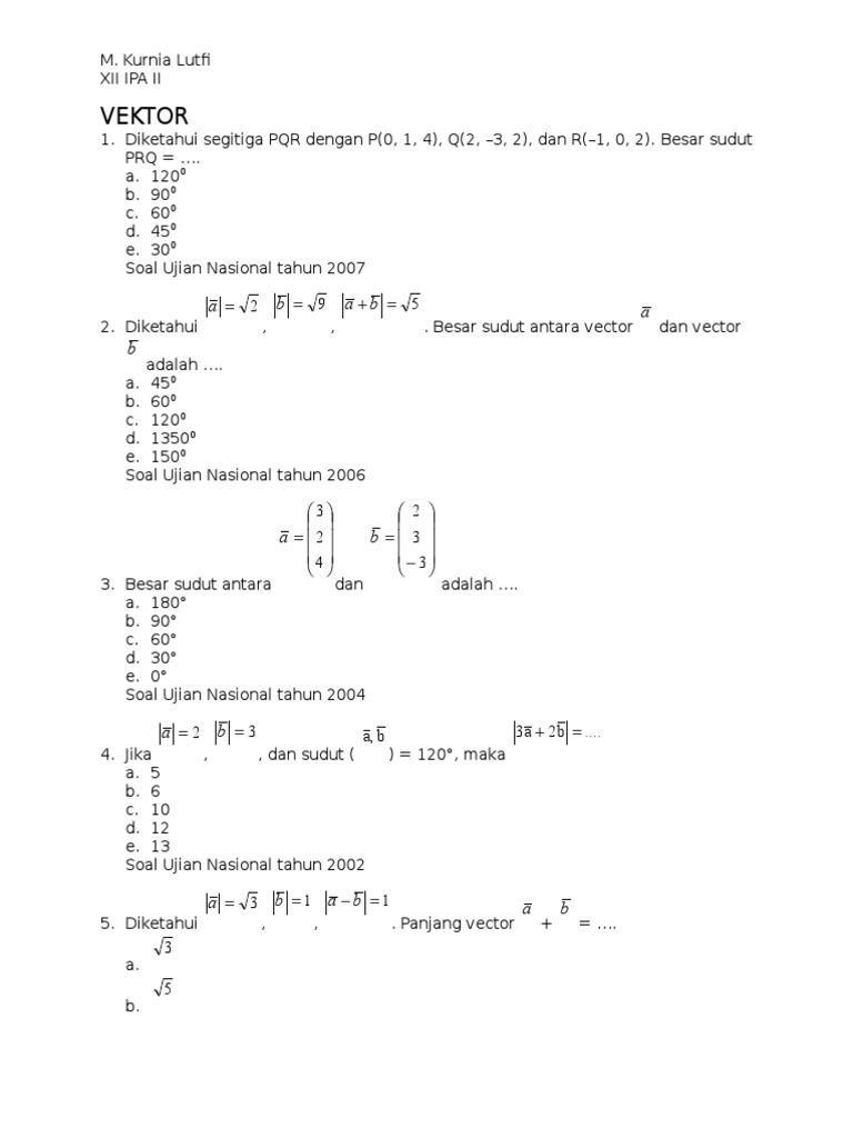 Soal Sudut dan Panjang Vektor | PDF | Metode & Bahan Ajar | Sains ...