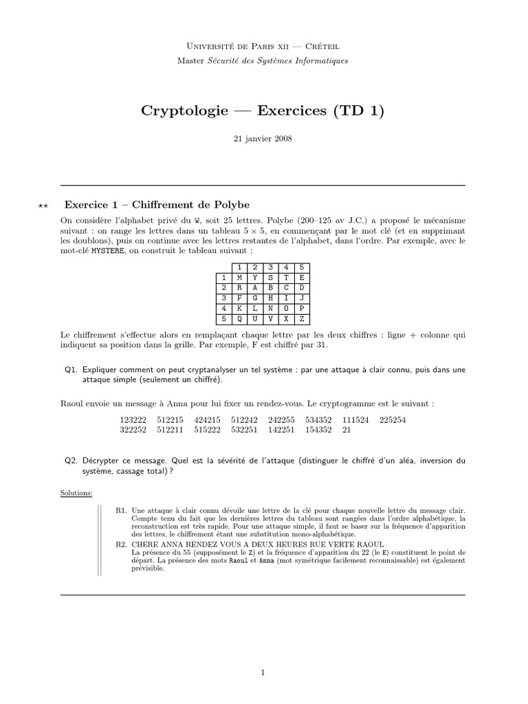 TD1 Solutions - Part | PDF | Théorie des nombres | Matrice (Mathématiques)