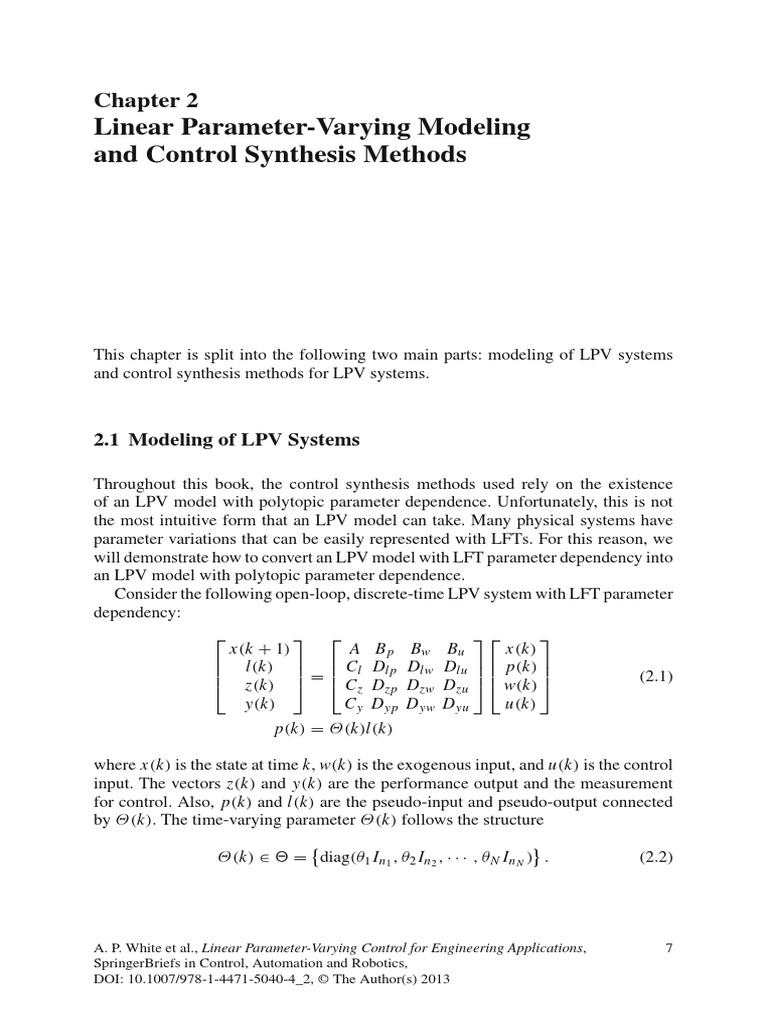 Linear Parameter-Varying Modeling and Control Synthesis Methods | PDF ...