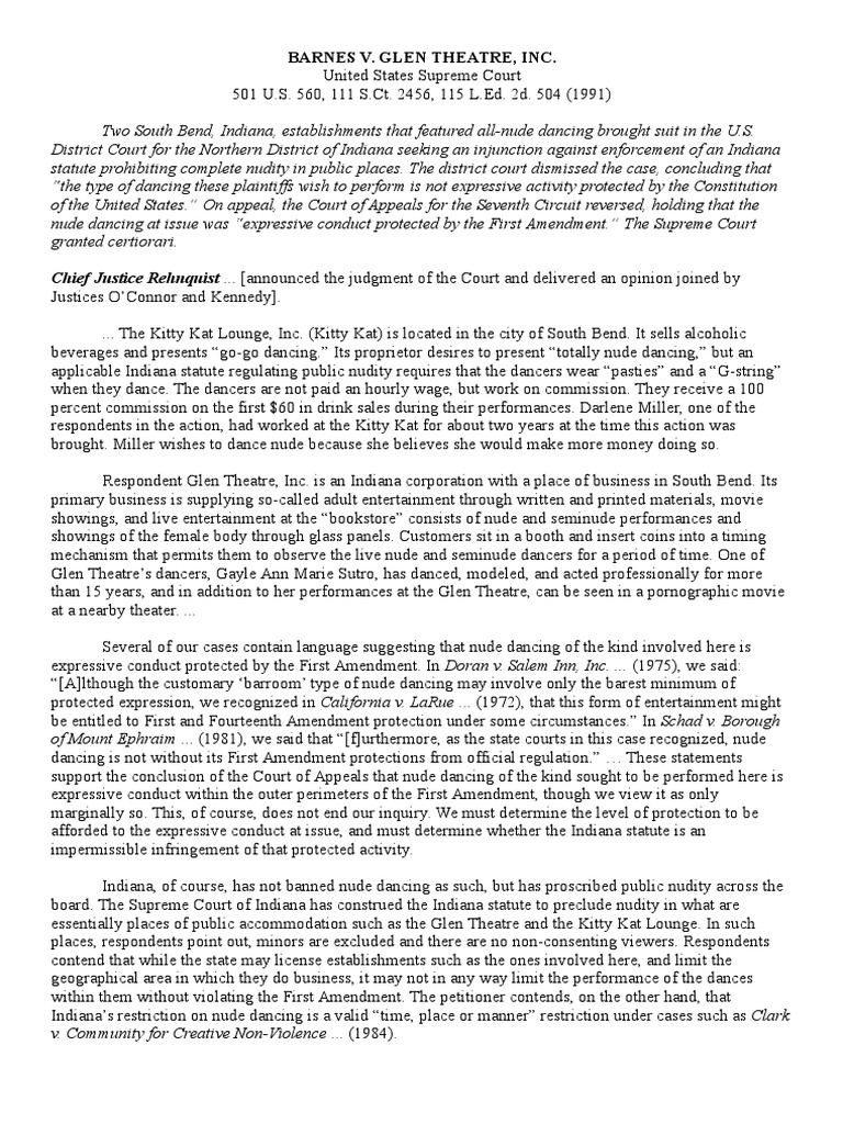 Barnes V Glen Theatre United States Public Law Justice Barnes V Glen Theatre United States Public Law Justice