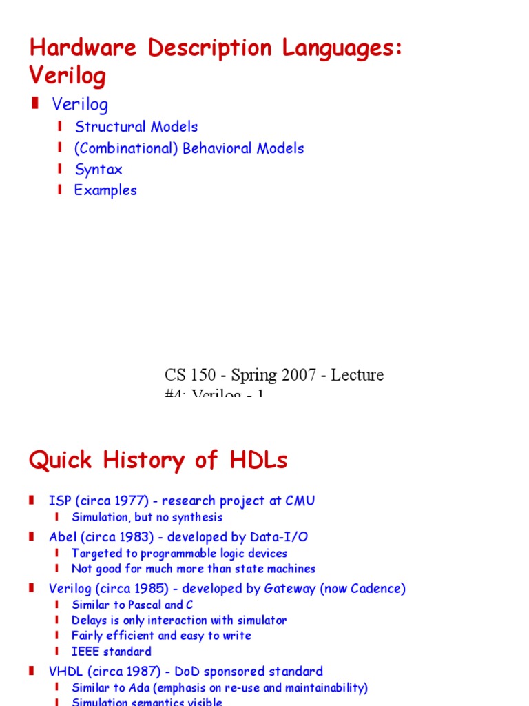 Hardware Description Languages: Verilog | PDF | Hardware Description ...