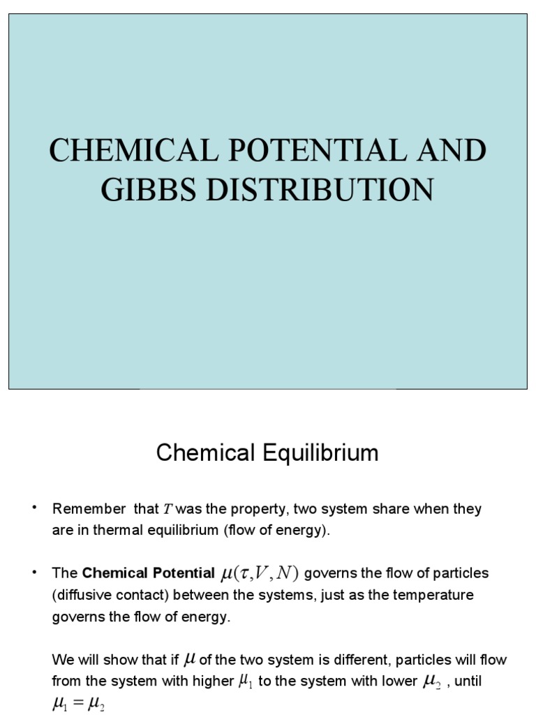 Chemical Potential and Gibbs Distribution PDF Battery (Electricity