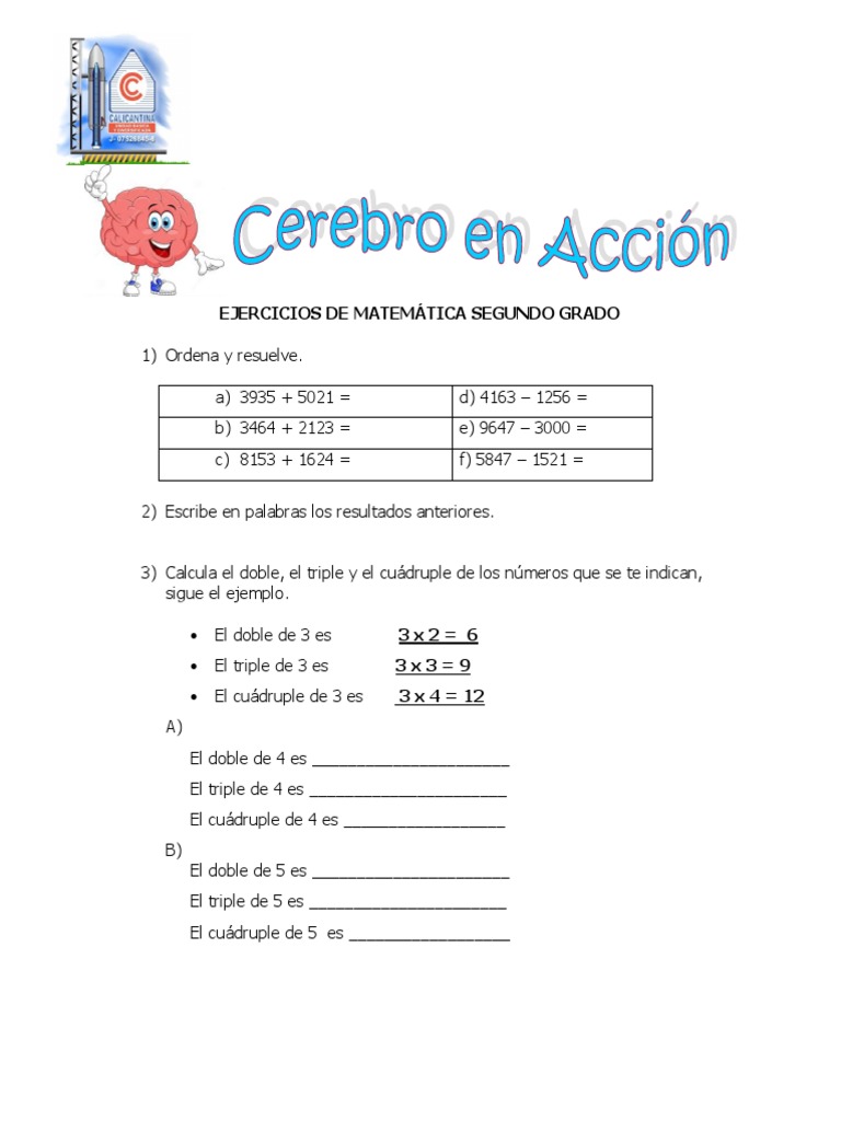 Ejercicios de Matemáticas 2° Grado | PDF