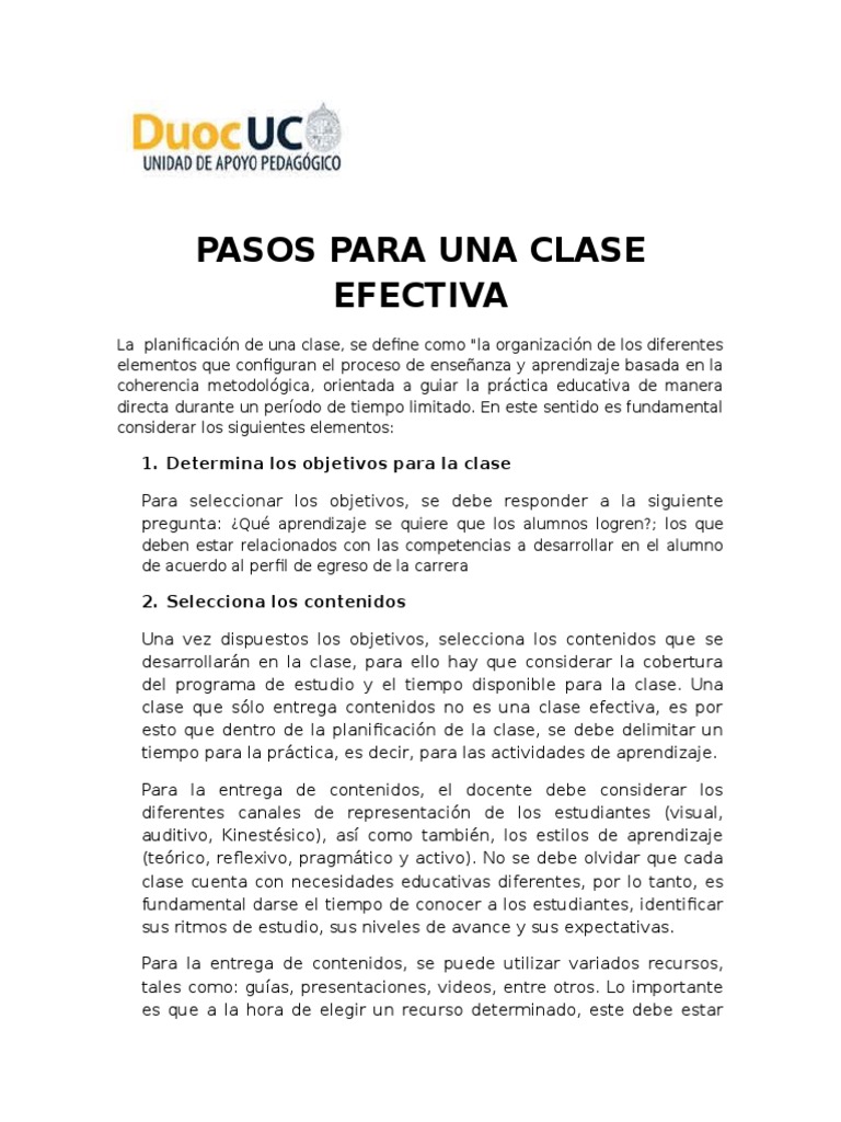 Pasos para una Clase Efectiva | PDF | Aprendizaje | Planificación