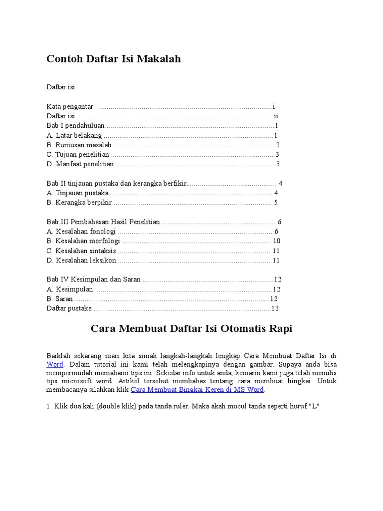 Contoh Daftar Isi Makalah