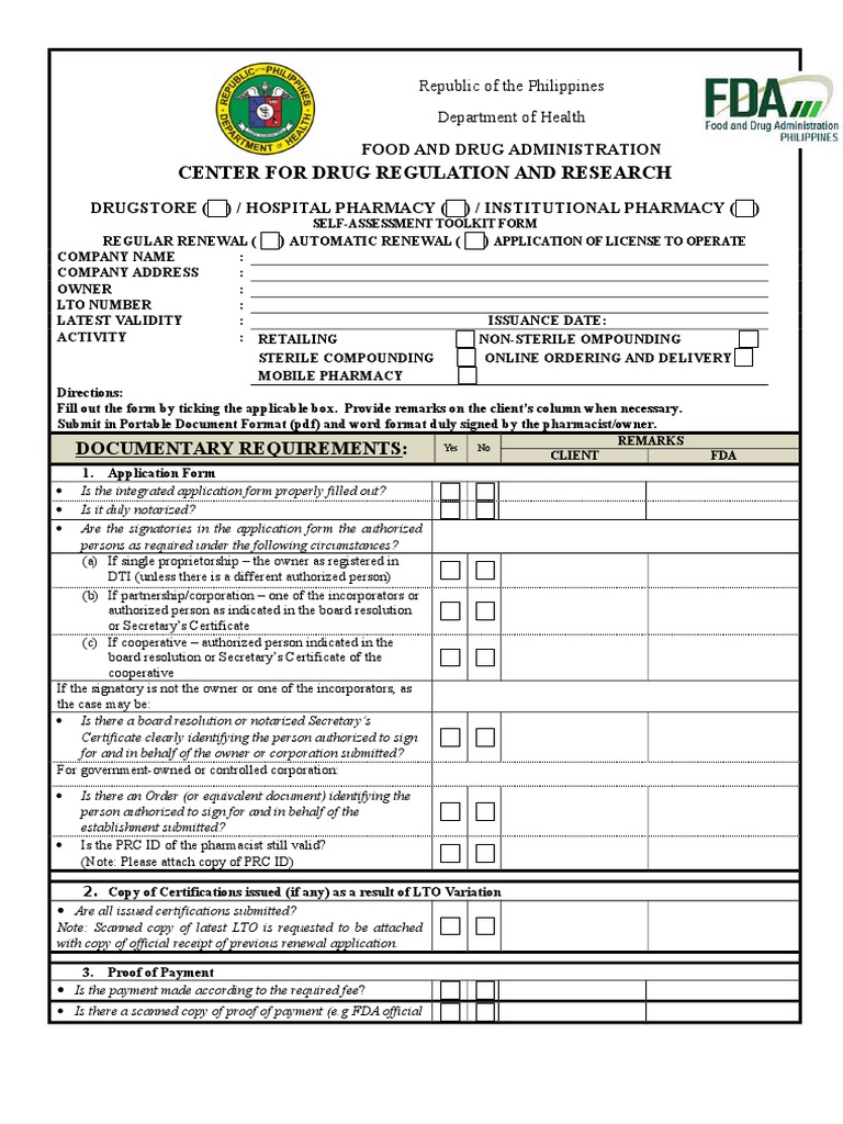 2 DS SATK Form Renewal Application of LTO 1.2 Pharmacy Pharmacology