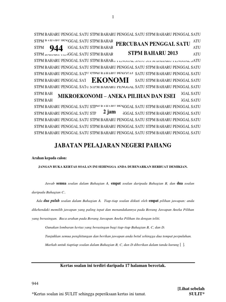 Soalan Penggal 1 Ekonomi Pdf