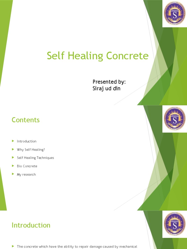 Self Healing Concrete PDF Reinforced Concrete Concrete