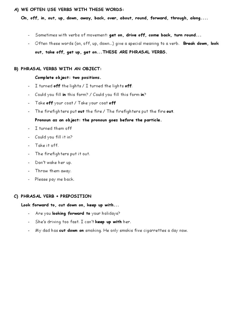 Phrasal Verbs: Usage and Exercises | PDF | Verb | Linguistic Typology