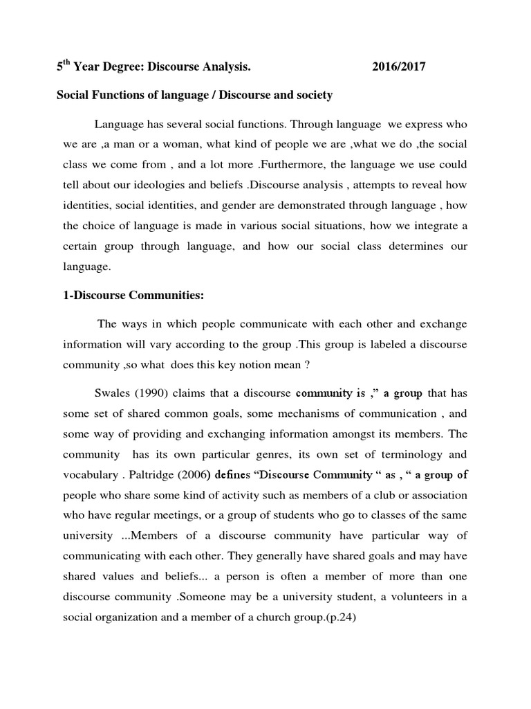 Social Functions of Language in Discourse Analysis . Identity (Social