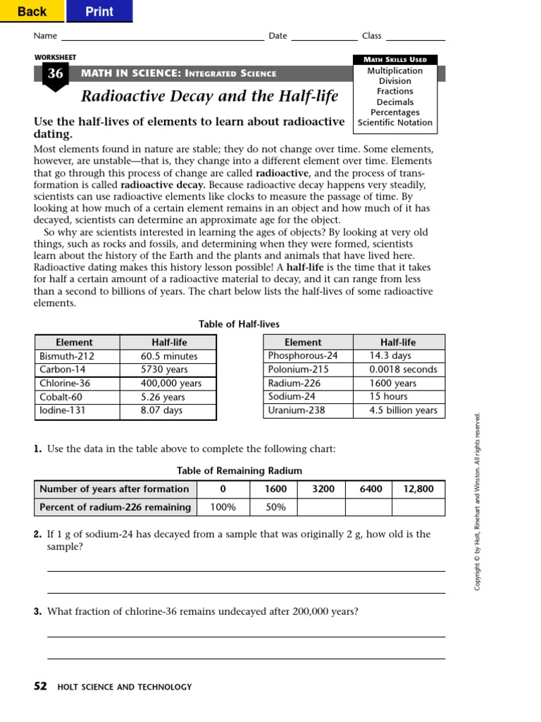 Radioactive Decay Worksheet #2 Answers / Exponential Growth and Decay