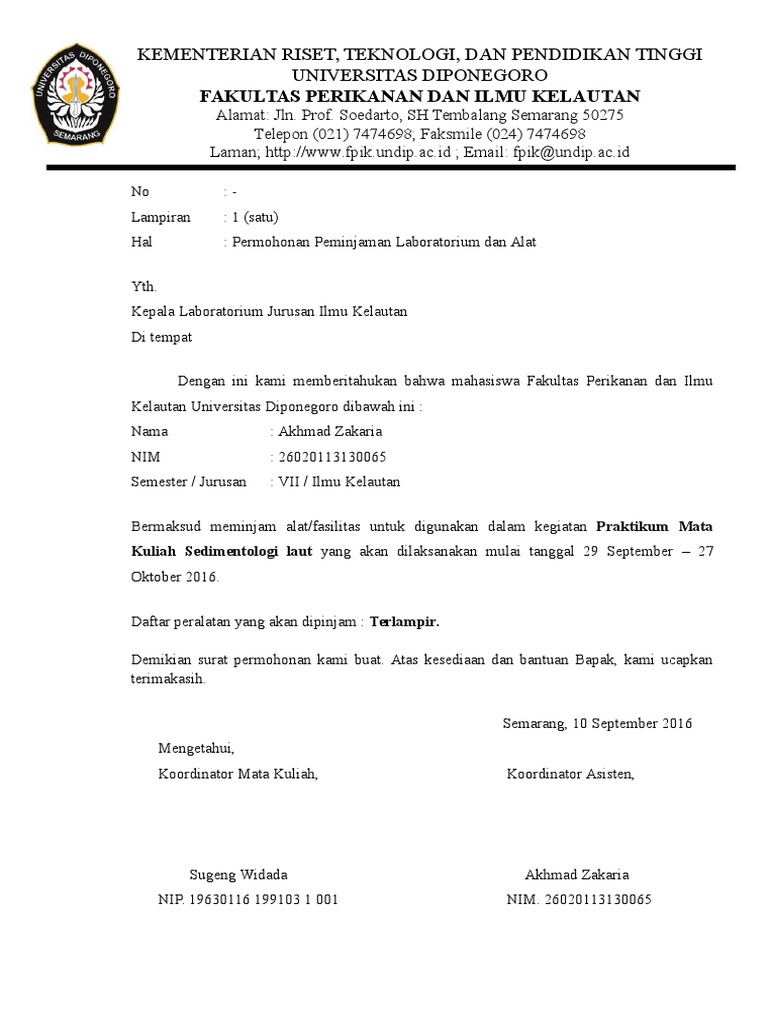 Surat Peminjaman Lab