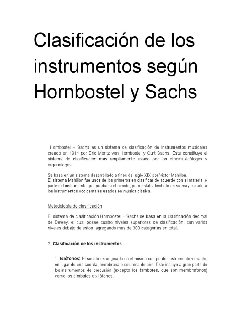 Clasificación de Instrumentos Musicales HornbostelSachs PDF