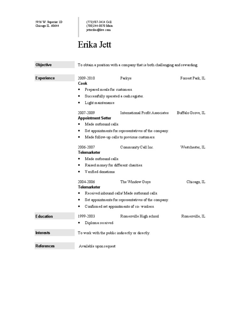 Chicago Resume of Erika Jett | PDF | Marketing | Business