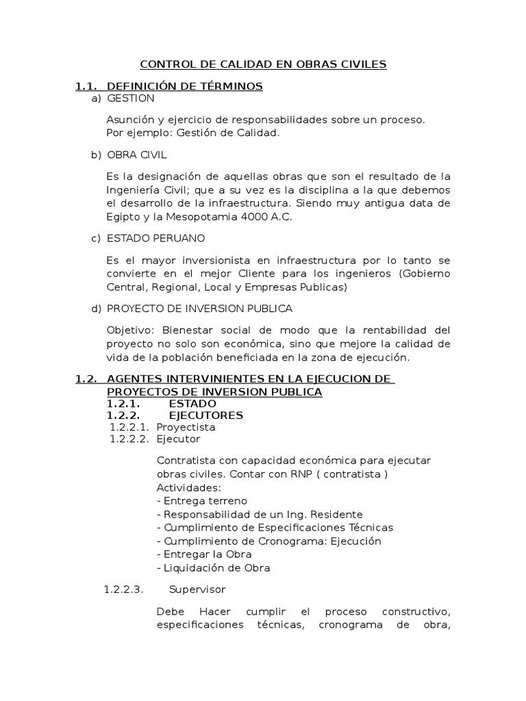Control de Calidad en Obras Civiles | PDF | Ingeniero civil | Calidad ...