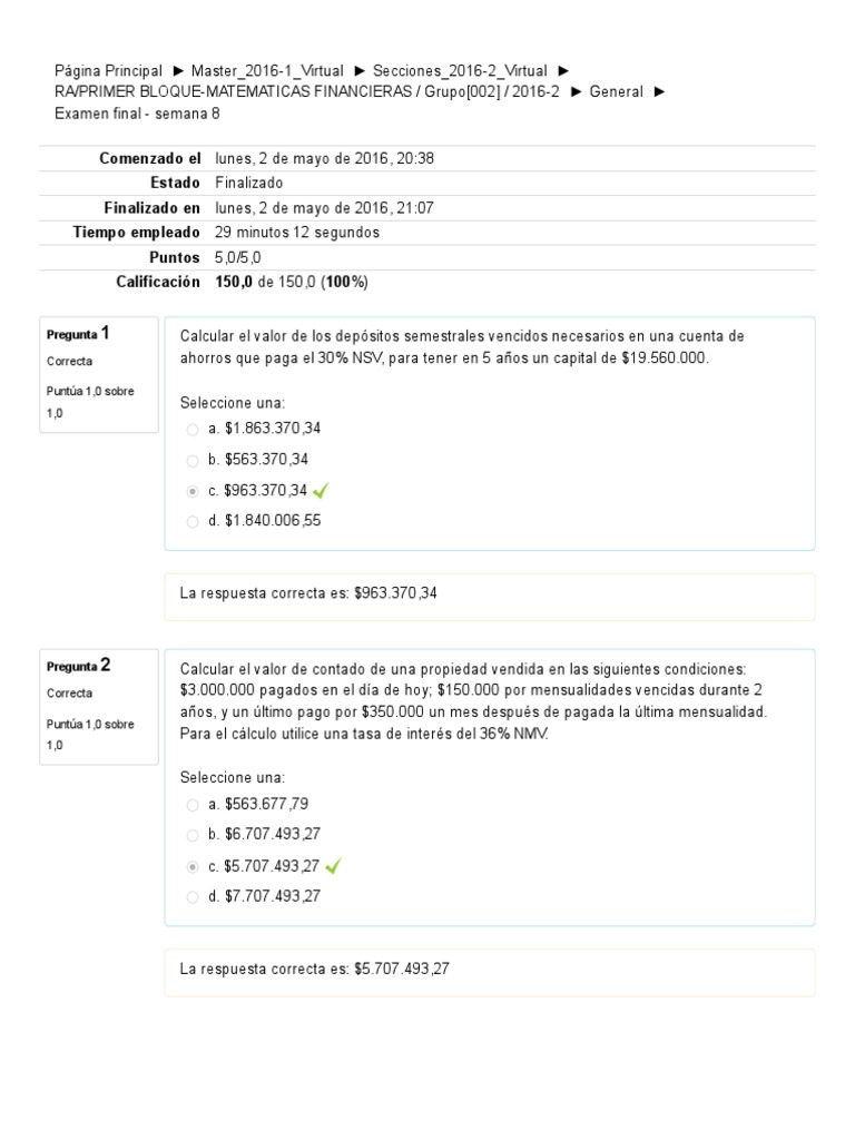 Examen Final de Matemáticas Financieras | PDF | Finanzas y dinero