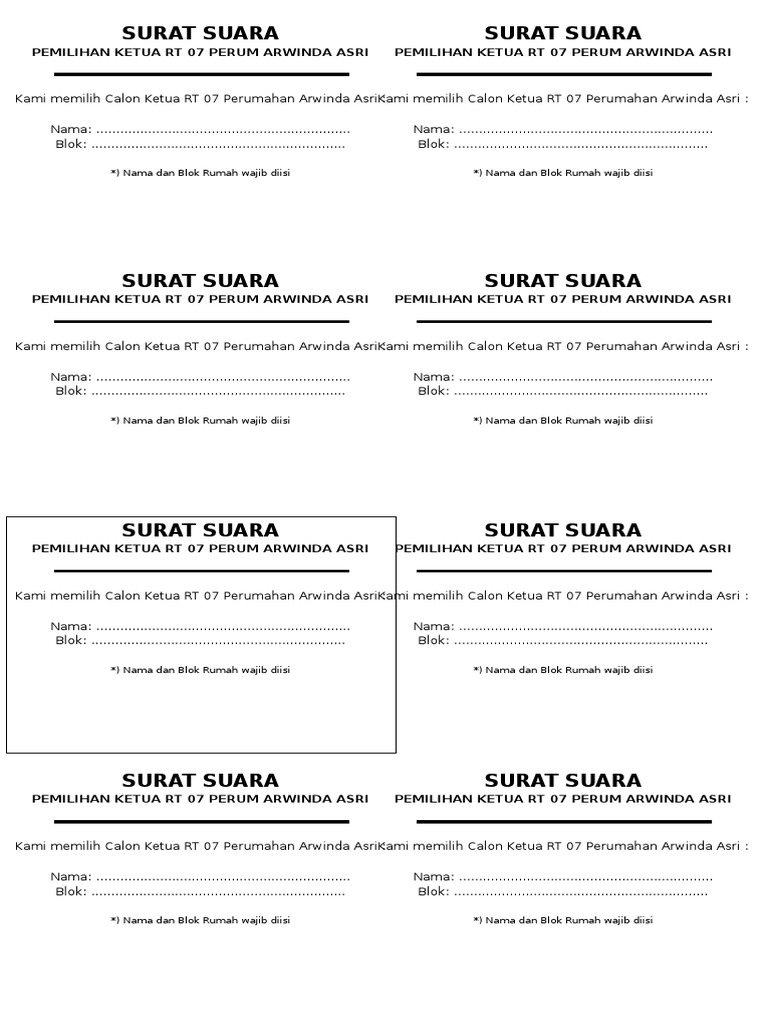 Surat Suara Pemilihan Ketua RT