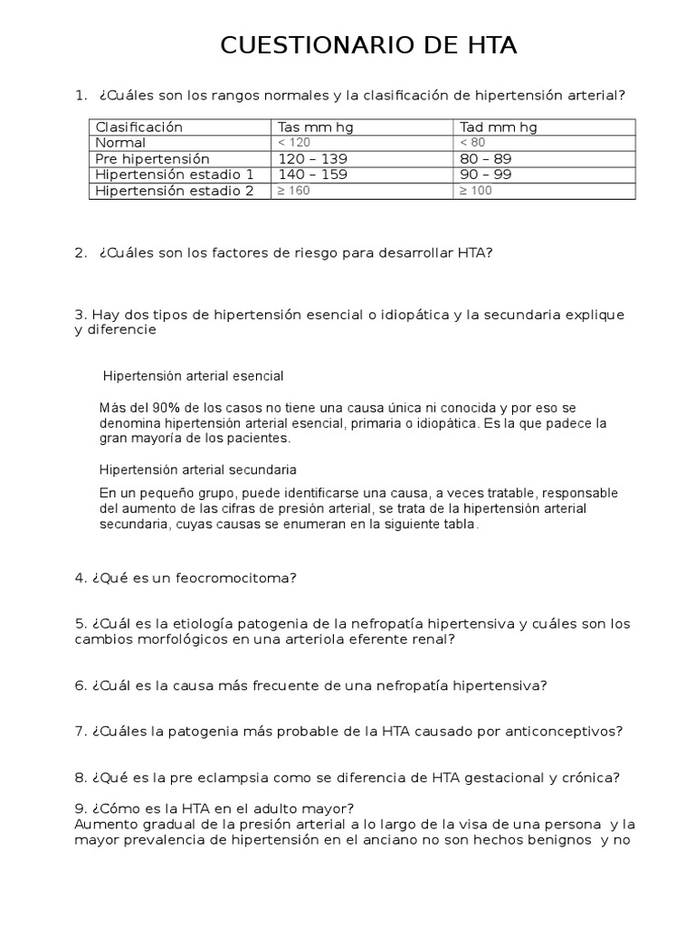 Cuestionario de HTA | PDF