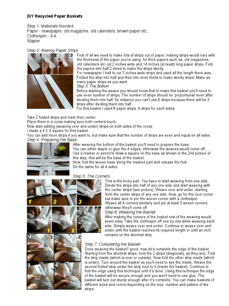DIY Recycled Paper Baskets | PDF | Manmade Materials | Crafts
