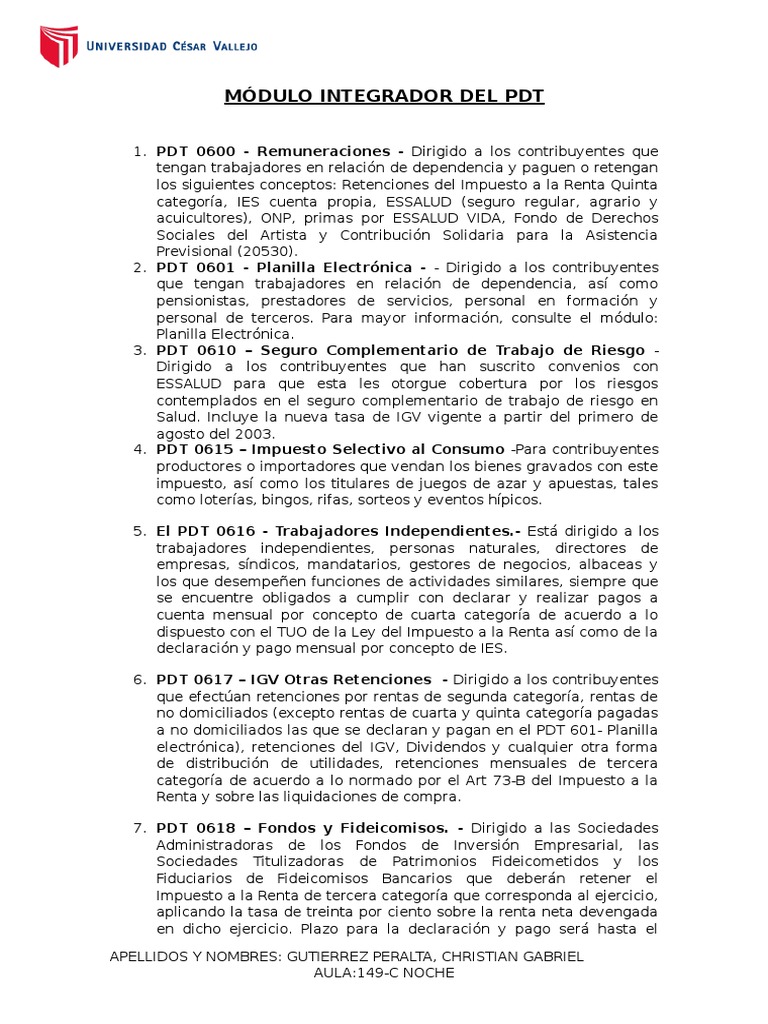 Módulo Integrador PDT SUNAT 2023 | PDF | Impuesto sobre la renta ...