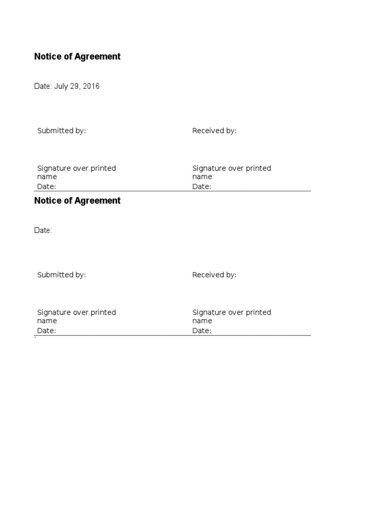 Notice of Agreement Template | PDF | Law | Politics