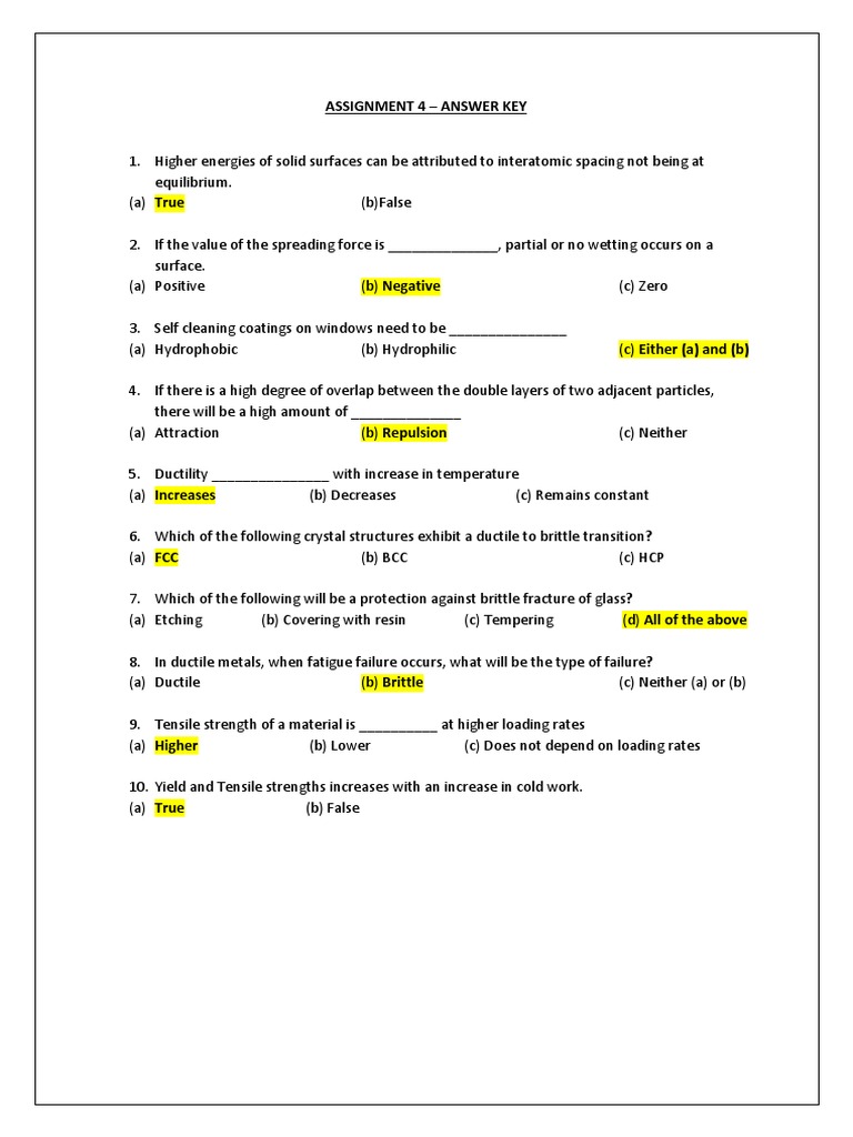 Assignment 4 - Answer Key PDF | PDF