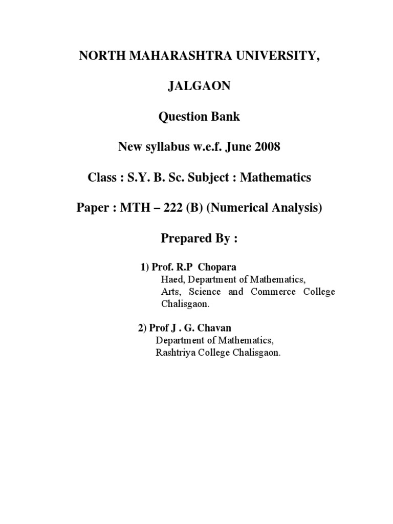 S.Y.B.Sc. Mathematics (MTH - 222 (B) ) Question Bank PDF | PDF ...