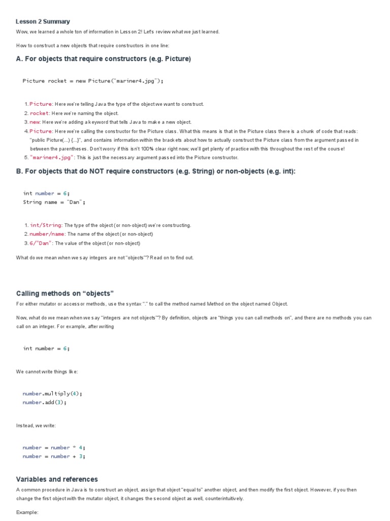 Java Object Construction Overview | PDF | Teaching Methods & Materials ...