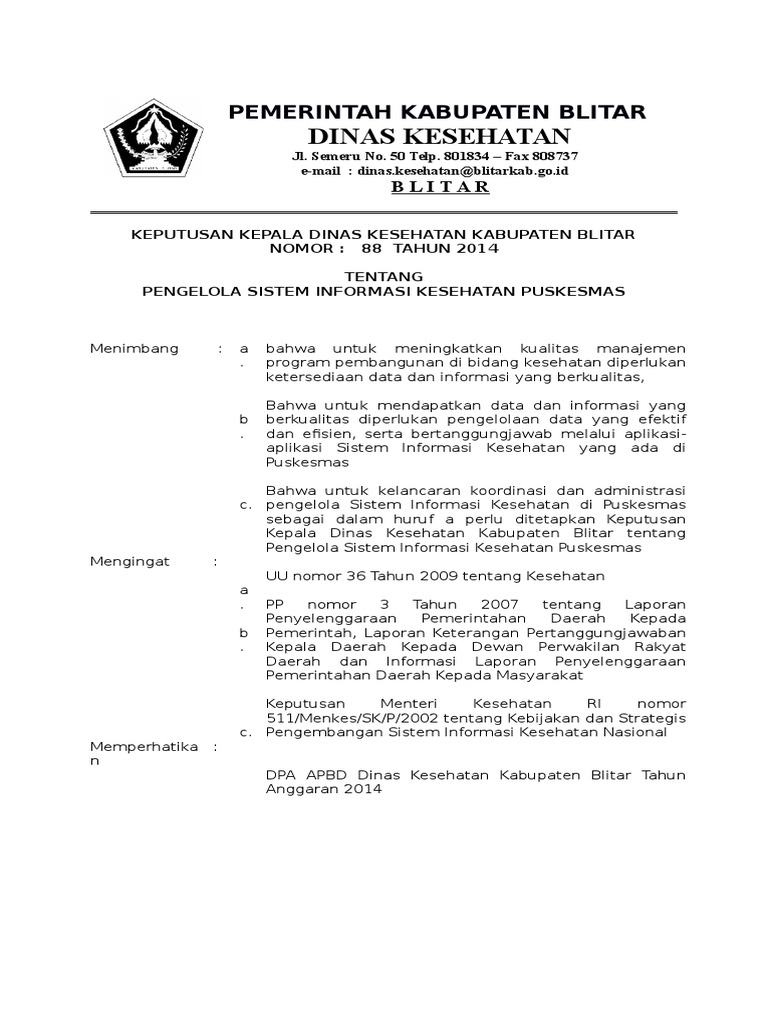 Pengelolaan Sistem Informasi Kesehatan Puskesmas Blitar Pdf