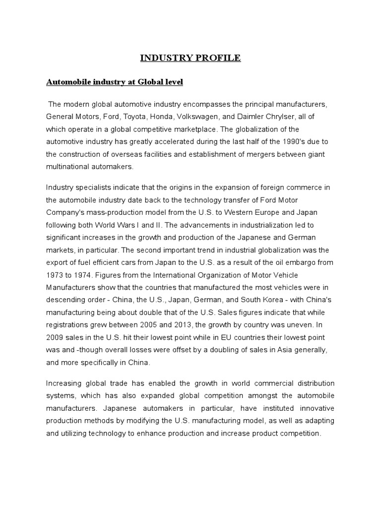 Industry Profile: Automobile Industry at Global Level | PDF | Car ...