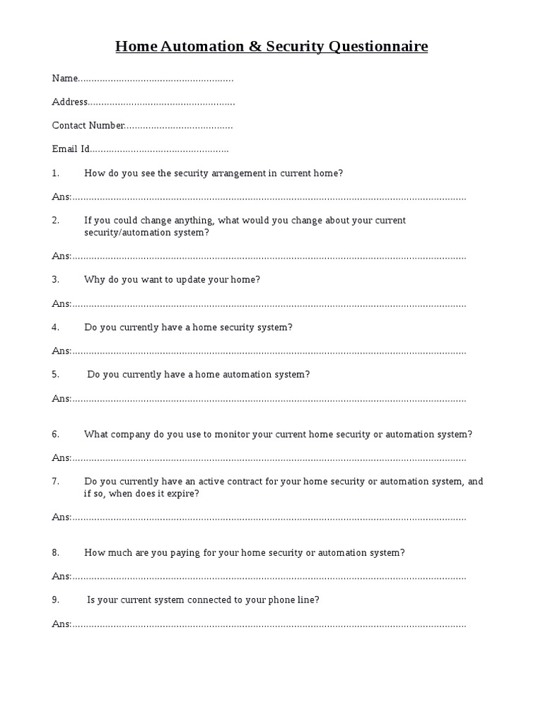 Home Automation & Security Questionnaire PDF