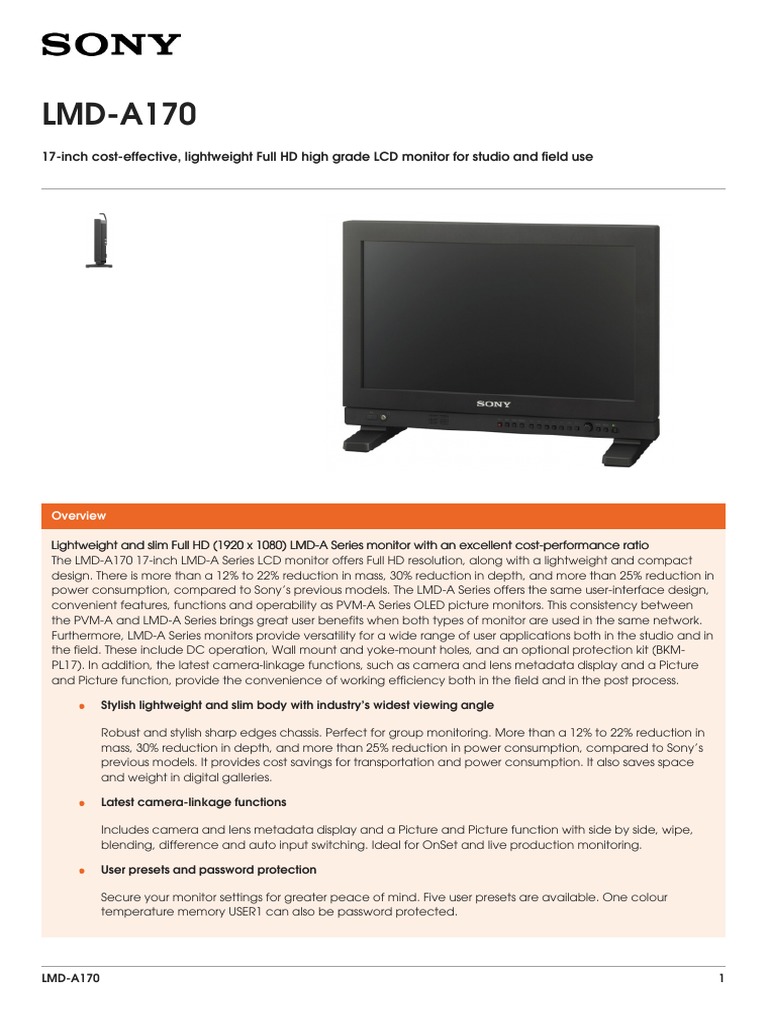 LMD-A170: 17-Inch Cost-Effective, Lightweight Full HD High Grade LCD ...