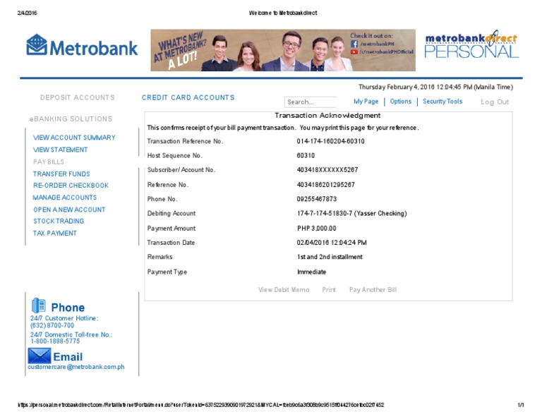 Metrobank Bill Payment Confirmation | PDF | Finance & Money Management