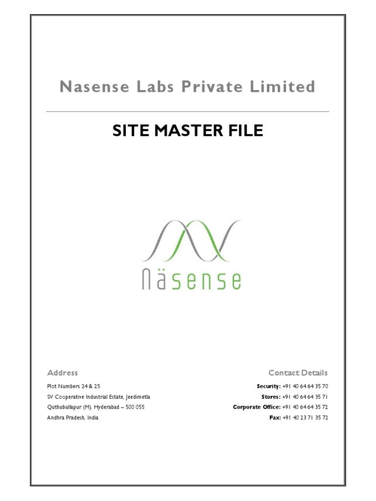 Nasense Labs Private Limited: Site Master File | PDF | Quality ...