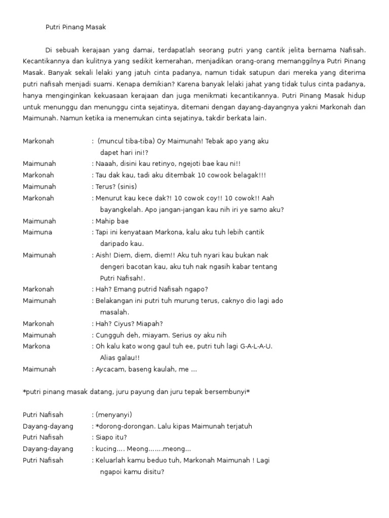 Naskah Drama Putri Pinang Masak Ahli Soal