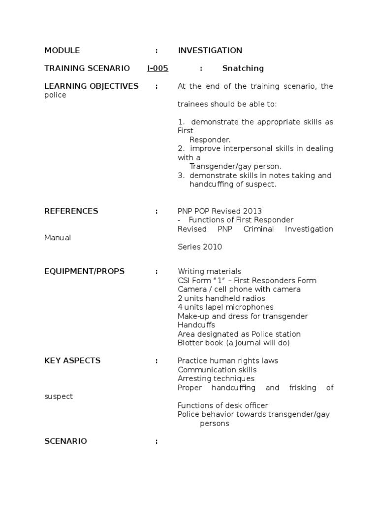 Investigation Scenario I-005 | PDF | Police Officer | Police