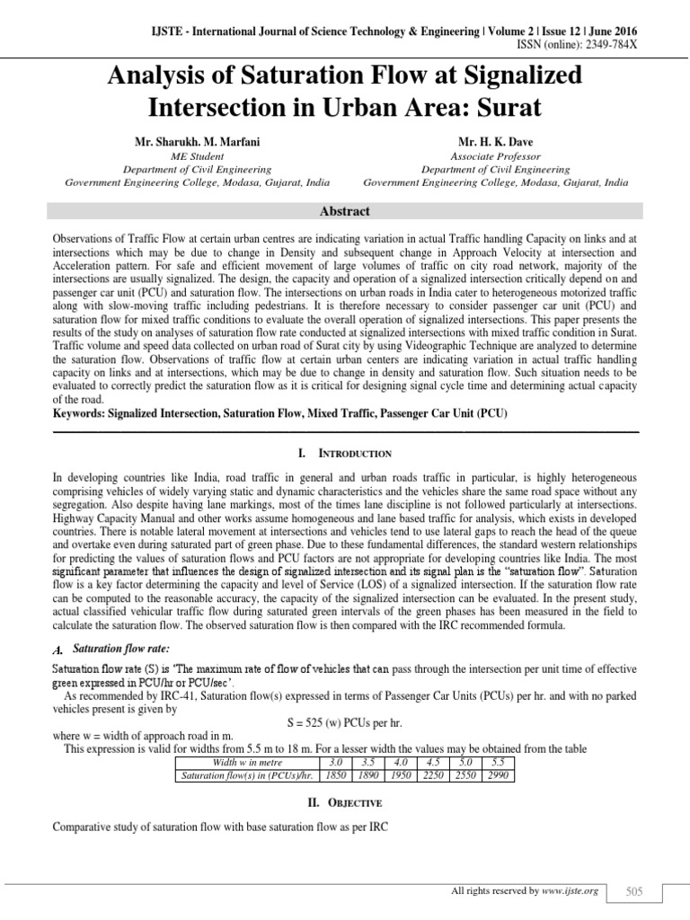Saturation Flow Analysis at Surat Intersections | PDF | Traffic ...
