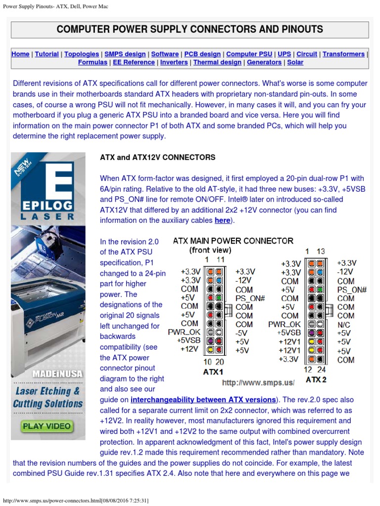 Power Supply Pinouts ATX, Dell, Power Mac PDF