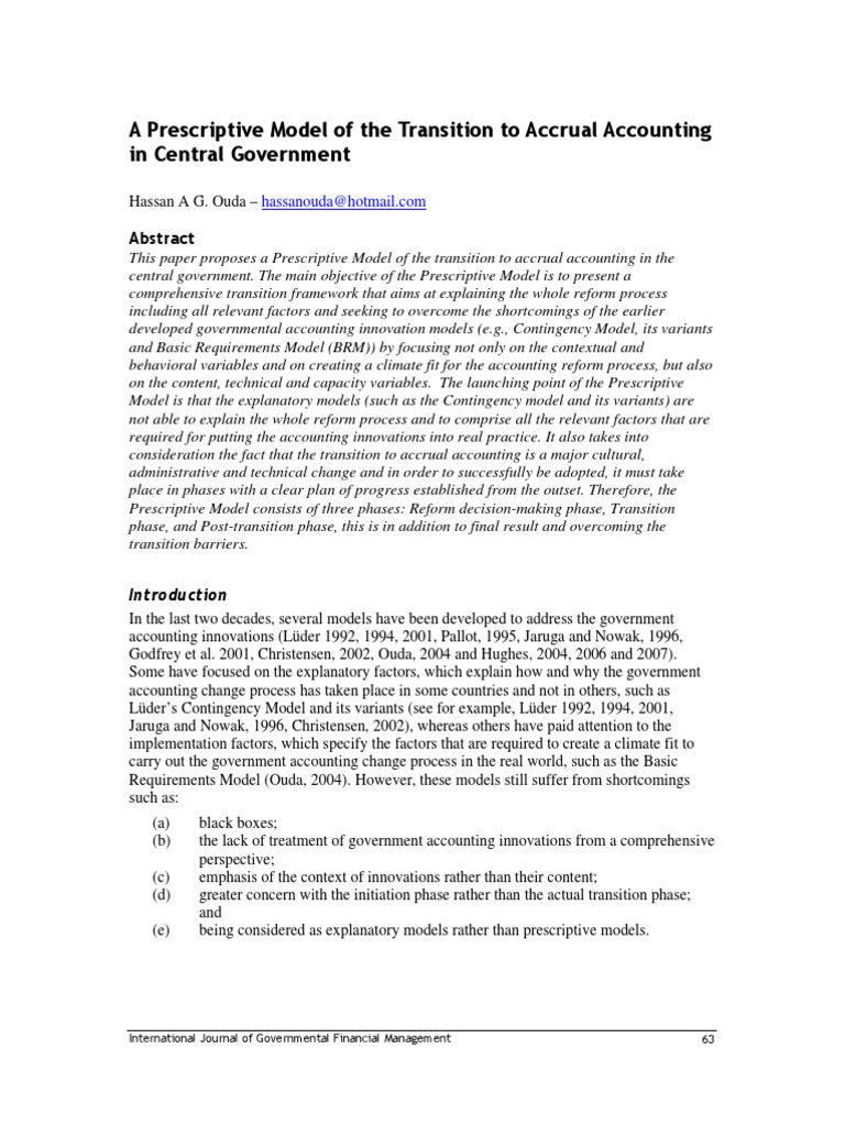 A Prescriptive Model Of The Transition To Accrual Accounting - 