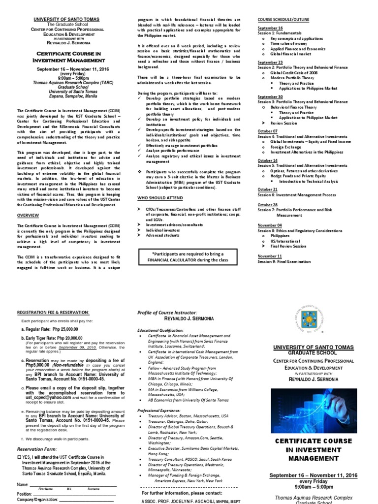 UST Certificate Course in Investment Management | PDF | Modern ...