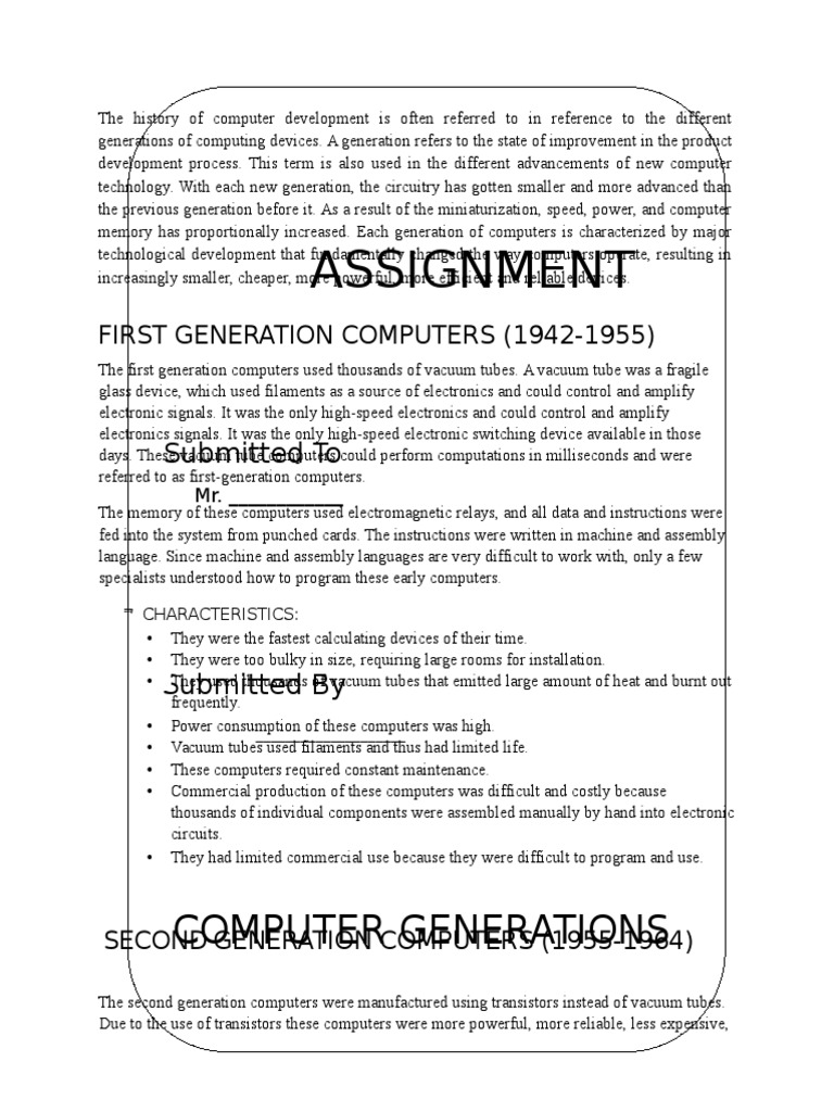 assignment for generations of computer