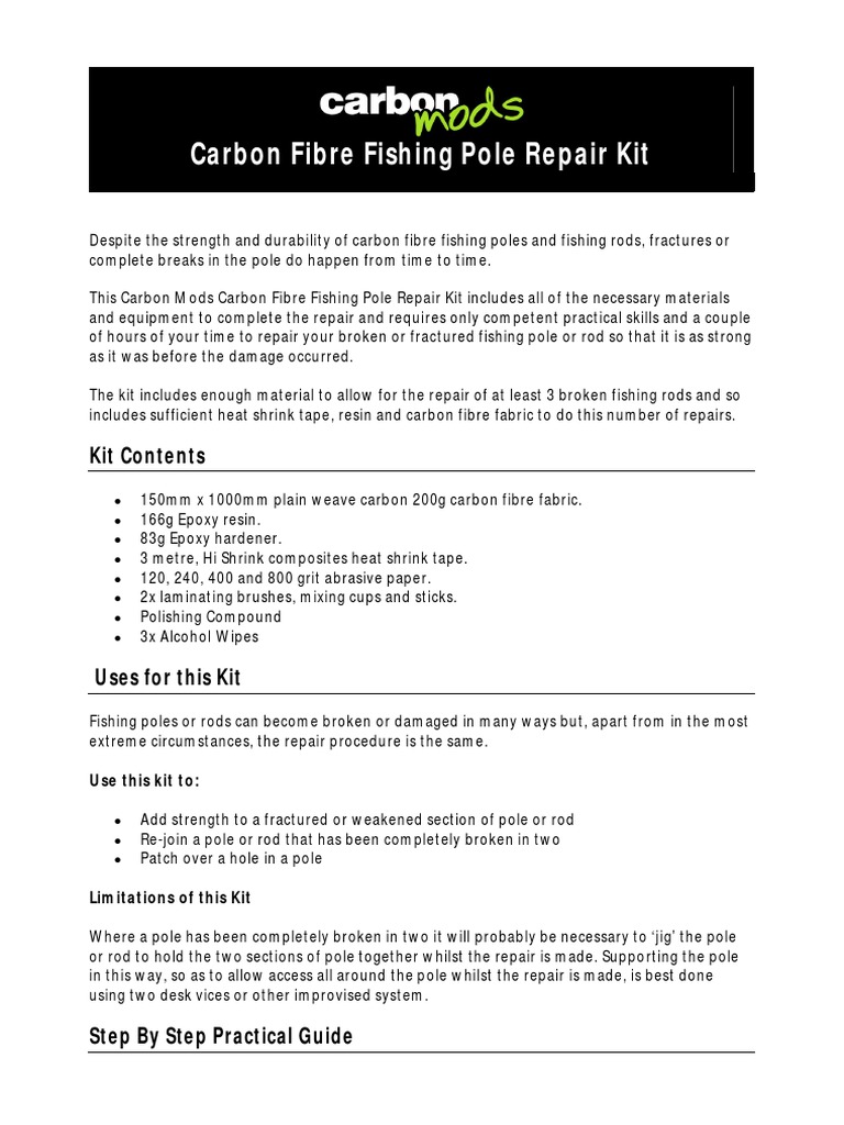 Carbon Fibre Fishing Pole Repair Kit Instructions, PDF, Fishing Rod